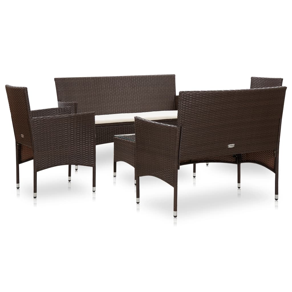 5 Piece Garden Lounge Set With Cushions Poly Rattan Brown