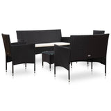 5 Piece Garden Lounge Set With Cushions Poly Rattan Black - Front View