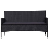 3-Seater Garden Sofa with Cushions Black Poly Rattan - Front View
