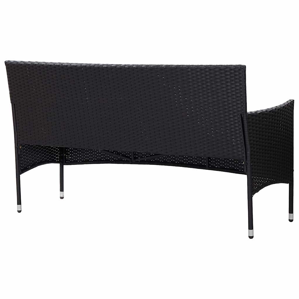 3-Seater Garden Sofa with Cushions Black Poly Rattan