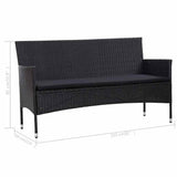 3-Seater Garden Sofa with Cushions Black Poly Rattan - Close-Up Angle