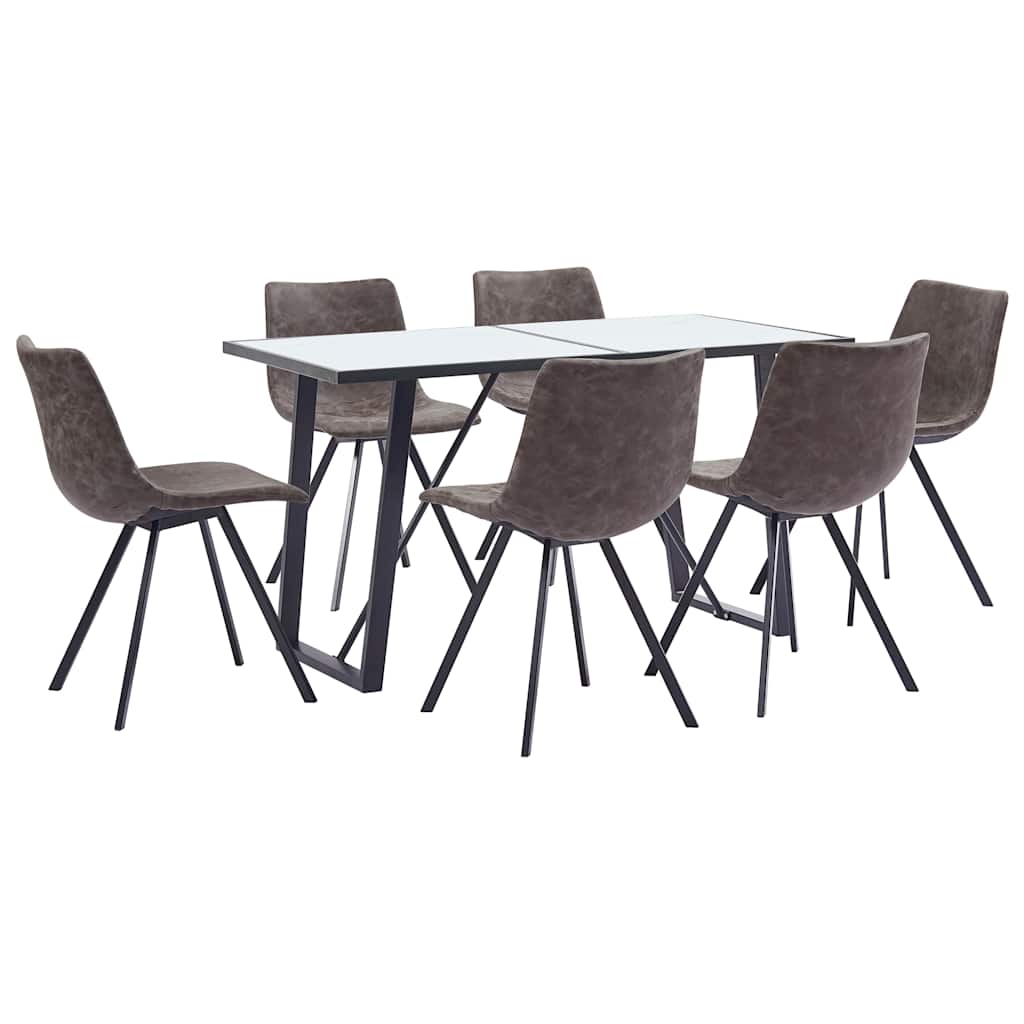 7 Piece Dining Set Brown Faux Leather