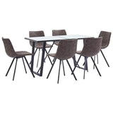 7 Piece Dining Set Brown Faux Leather