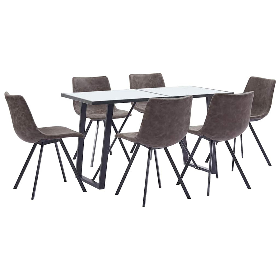 7 Piece Dining Set Brown Faux Leather