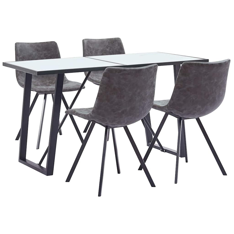 5 Piece Dining Set Grey Faux Leather