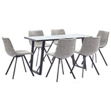 7 Piece Dining Set Light Grey Faux Leather