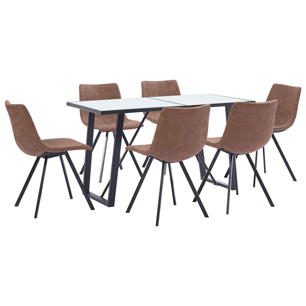 7 Piece Dining Set Medium Brown Faux Leather