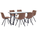 7 Piece Dining Set Medium Brown Faux Leather