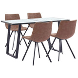 5 Piece Dining Set Medium Brown Faux Leather