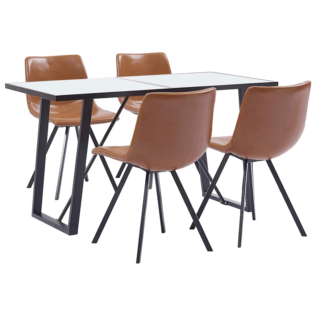 5 Piece Dining Set Cognac Faux Leather