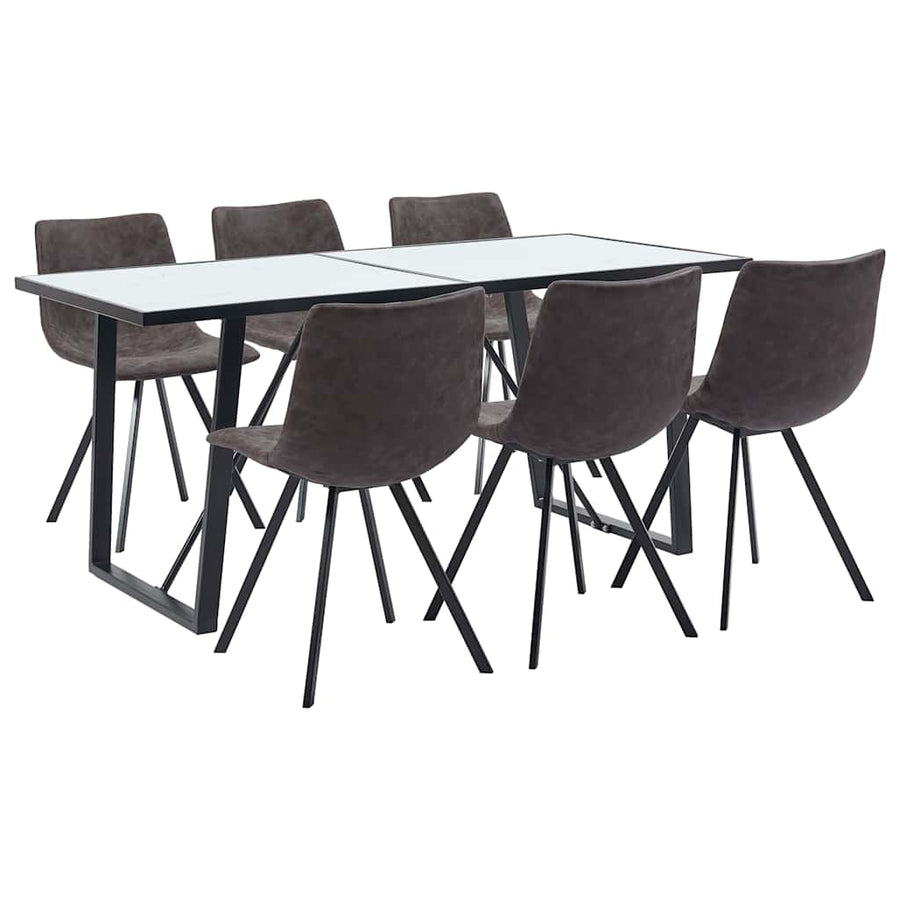 7 Piece Dining Set Brown Faux Leather