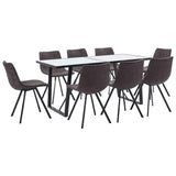 9 Piece Dining Set Brown Faux Leather