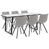 7 Piece Dining Set Light Grey Faux Leather