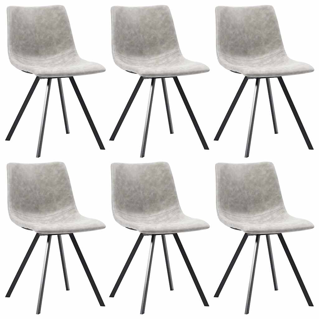 7 Piece Dining Set Light Grey Faux Leather