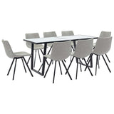 9 Piece Dining Set Light Grey Faux Leather