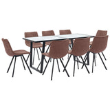9 Piece Dining Set Medium Brown Faux Leather