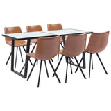 7 Piece Dining Set Cognac Faux Leather