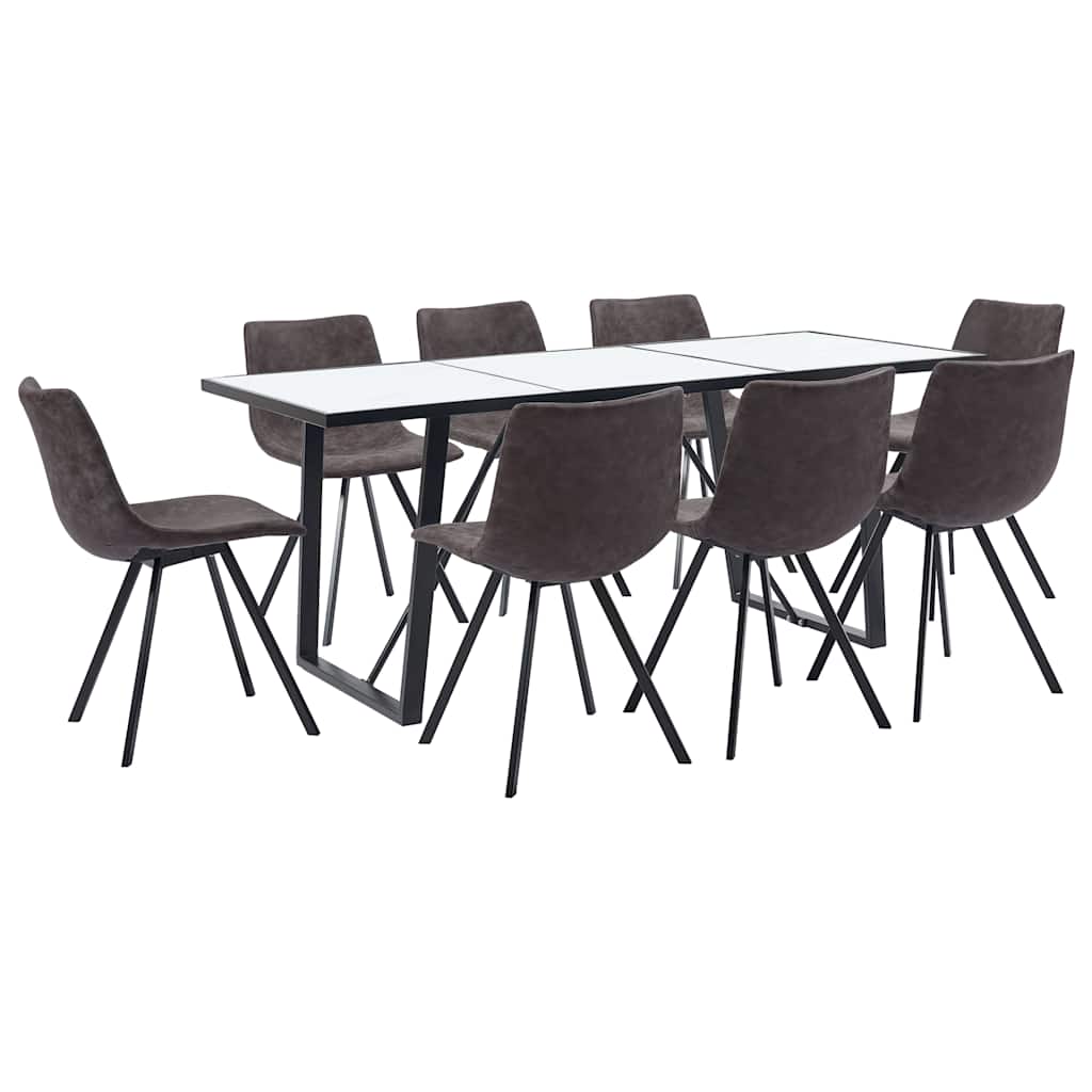 9 Piece Dining Set Brown Faux Leather