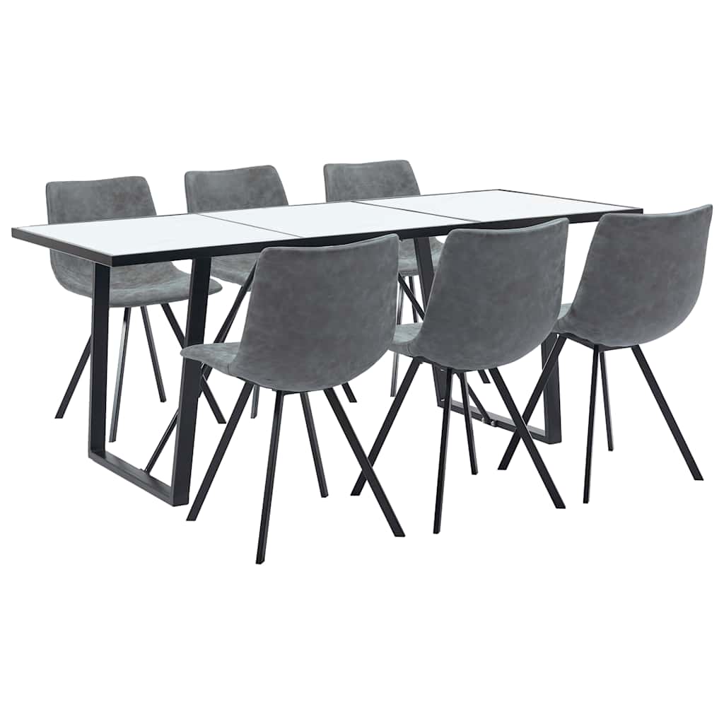 7 Piece Dining Set Grey Faux Leather