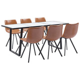 7 Piece Dining Set Cognac Faux Leather