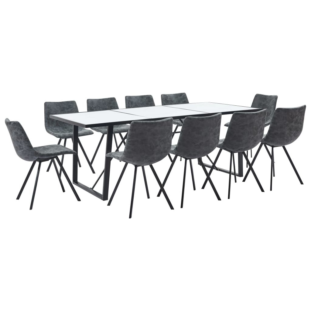 11 Piece Dining Set Black Faux Leather