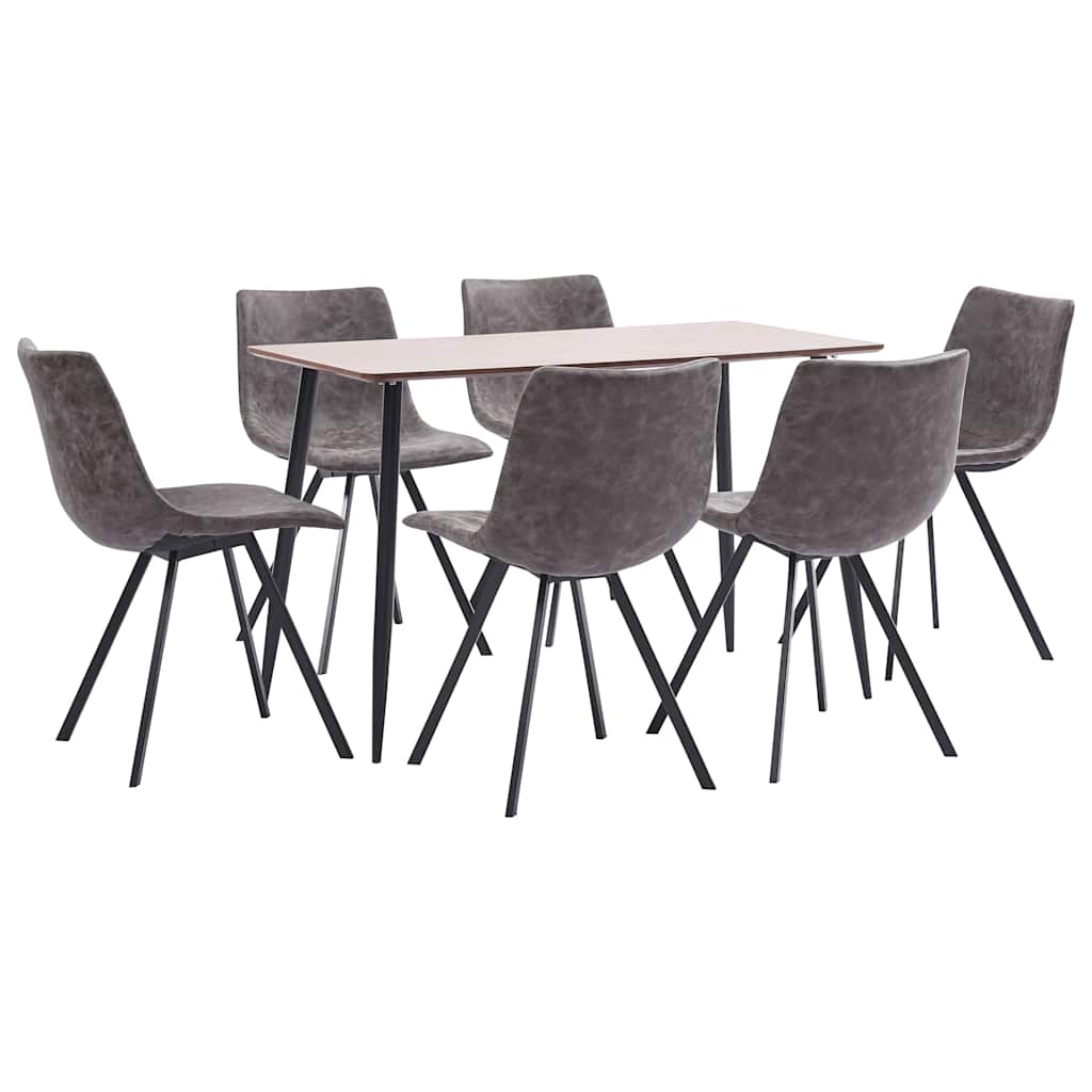 7 Piece Dining Set Brown Faux Leather