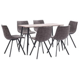7 Piece Dining Set Brown Faux Leather