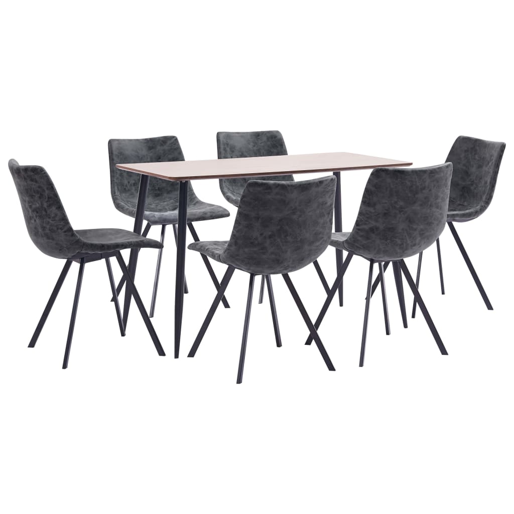7 Piece Dining Set Black Faux Leather