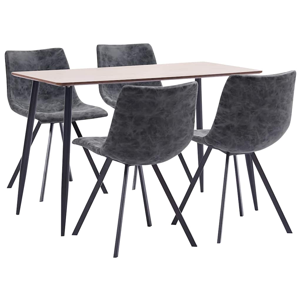 5 Piece Dining Set Black Faux Leather