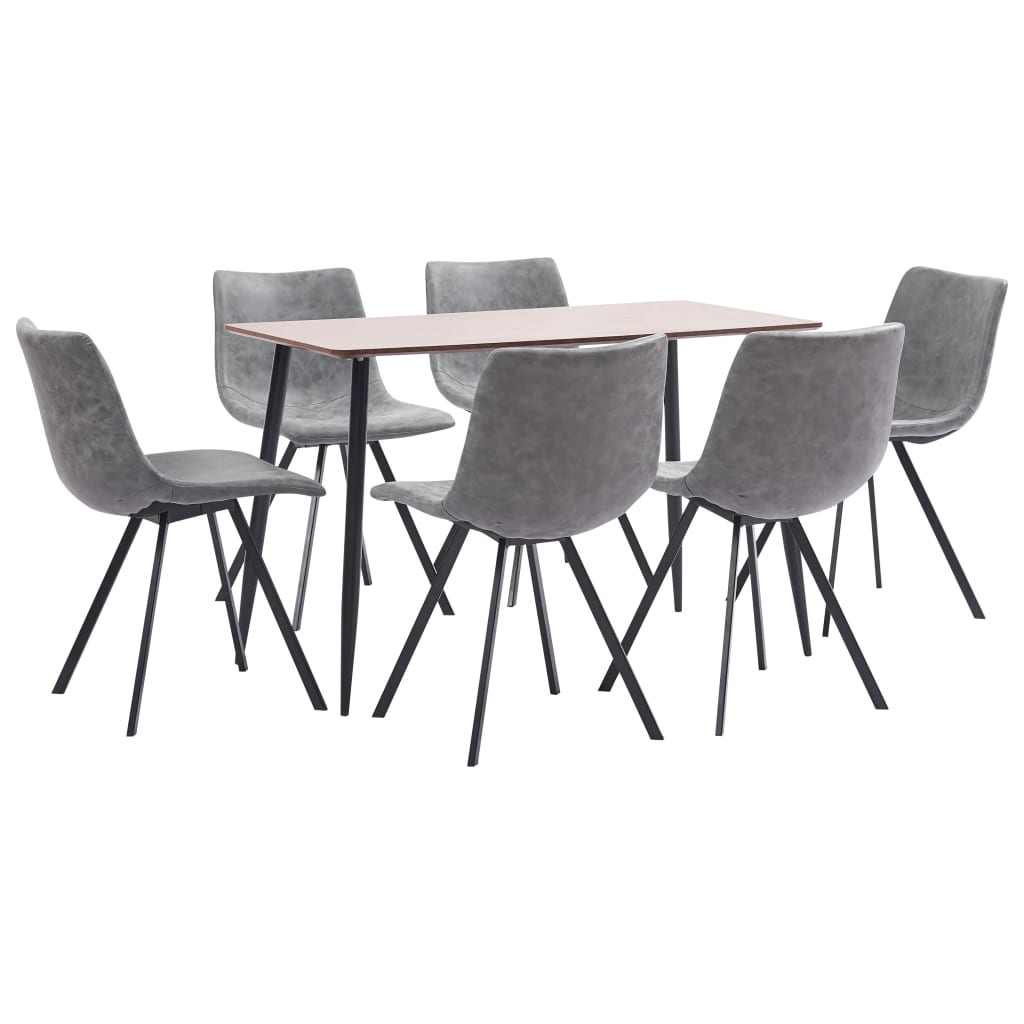 7 Piece Dining Set Grey Faux Leather