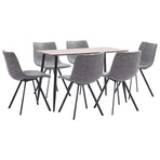 7 Piece Dining Set Grey Faux Leather