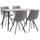 5 Piece Dining Set Grey Faux Leather