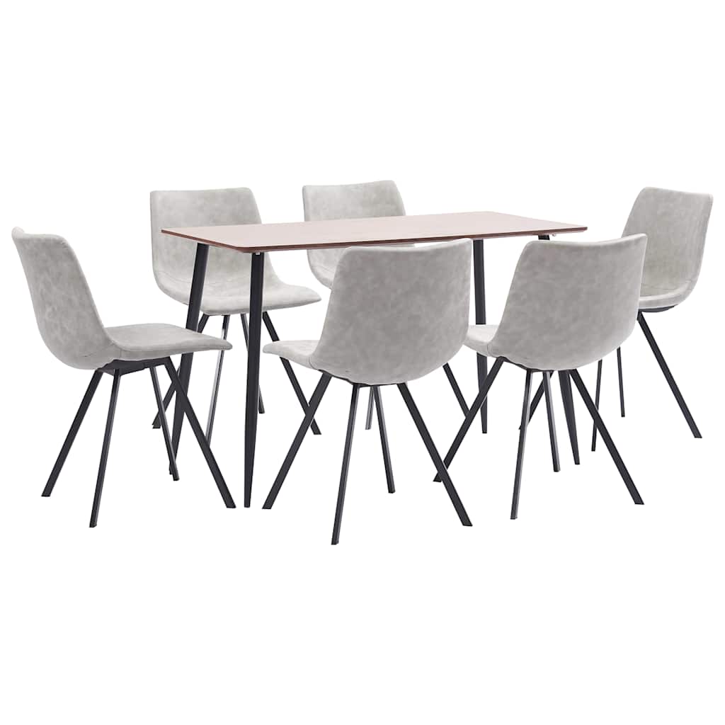 7 Piece Dining Set Light Grey Faux Leather