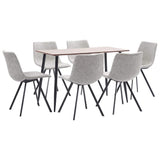 7 Piece Dining Set Light Grey Faux Leather