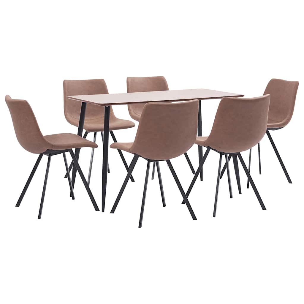 7 Piece Dining Set Medium Brown Faux Leather