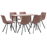 7 Piece Dining Set Medium Brown Faux Leather