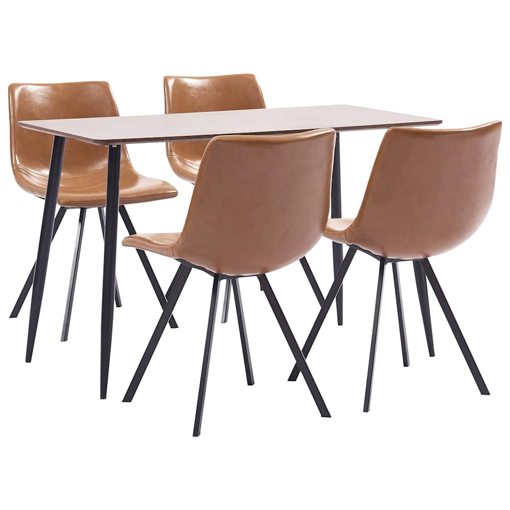 5 Piece Dining Set Cognac Faux Leather
