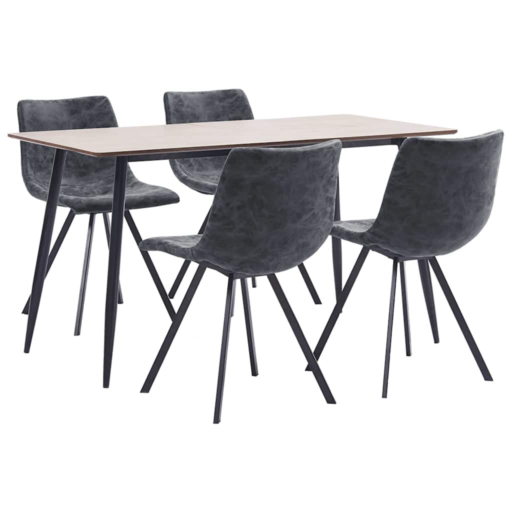5 Piece Dining Set Black Faux Leather