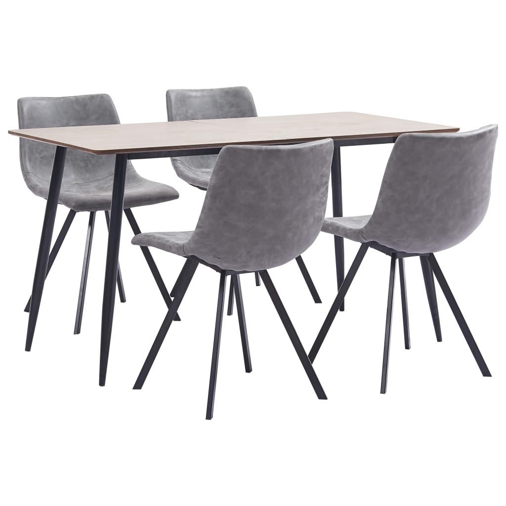 5 Piece Dining Set Grey Faux Leather
