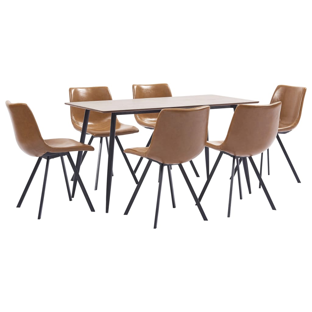 7 Piece Dining Set Cognac Faux Leather