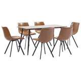 7 Piece Dining Set Cognac Faux Leather