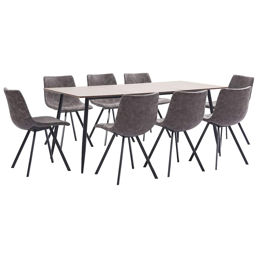 9 Piece Dining Set Brown Faux Leather