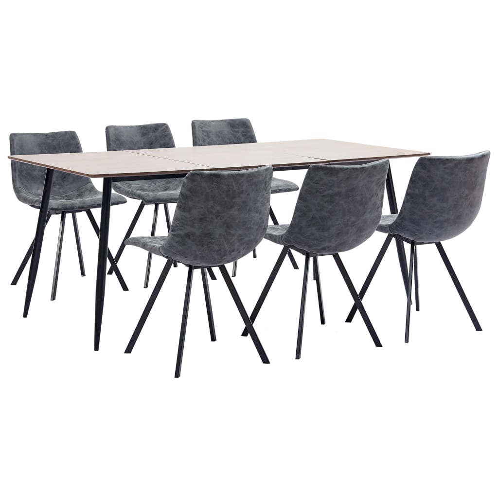 7 Piece Dining Set Black Faux Leather
