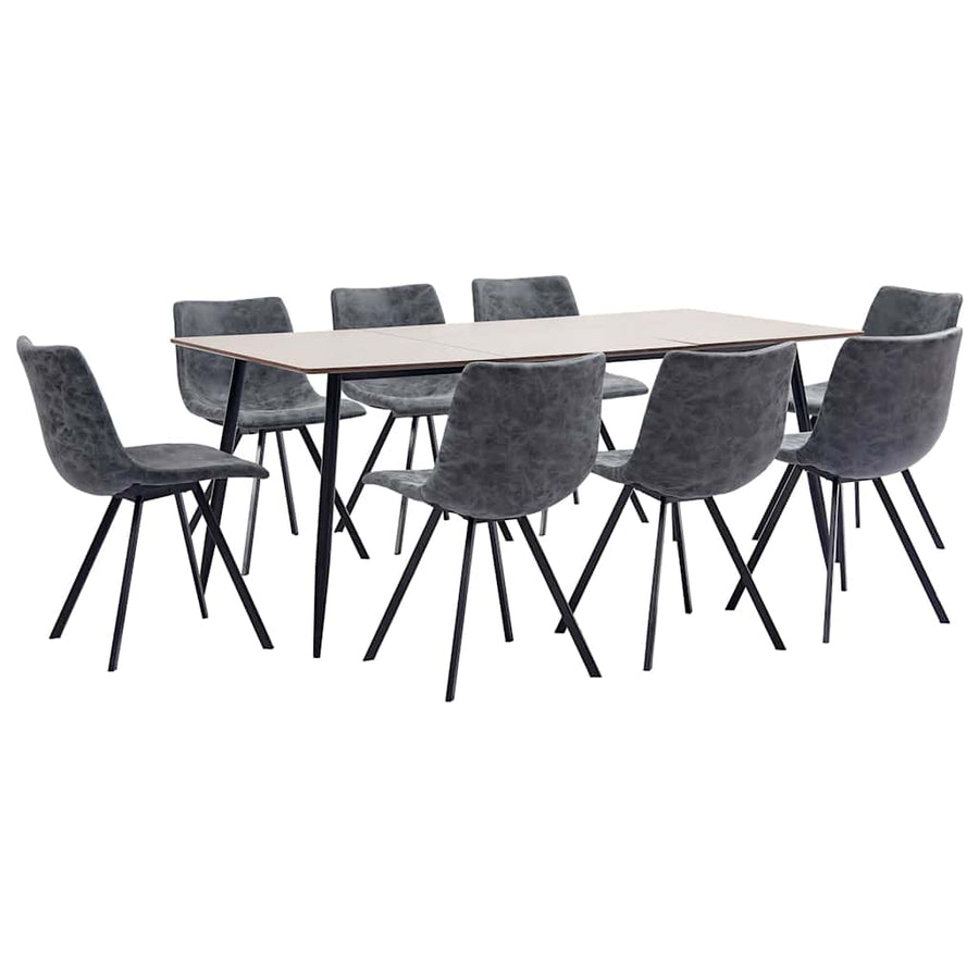 9 Piece Dining Set Black Faux Leather