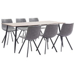 7 Piece Dining Set Grey Faux Leather