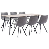 7 Piece Dining Set Grey Faux Leather