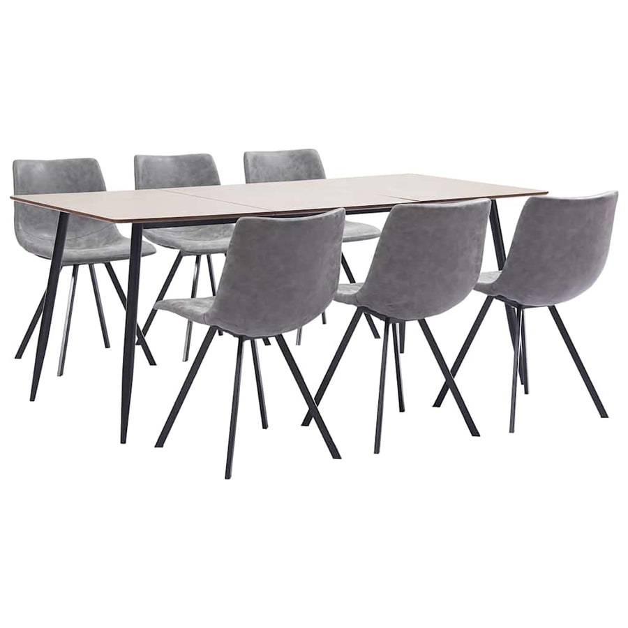 7 Piece Dining Set Grey Faux Leather