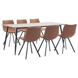 7 Piece Dining Set Medium Brown Faux Leather