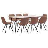 9 Piece Dining Set Medium Brown Faux Leather