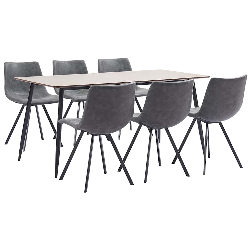 7 Piece Dining Set Grey Faux Leather